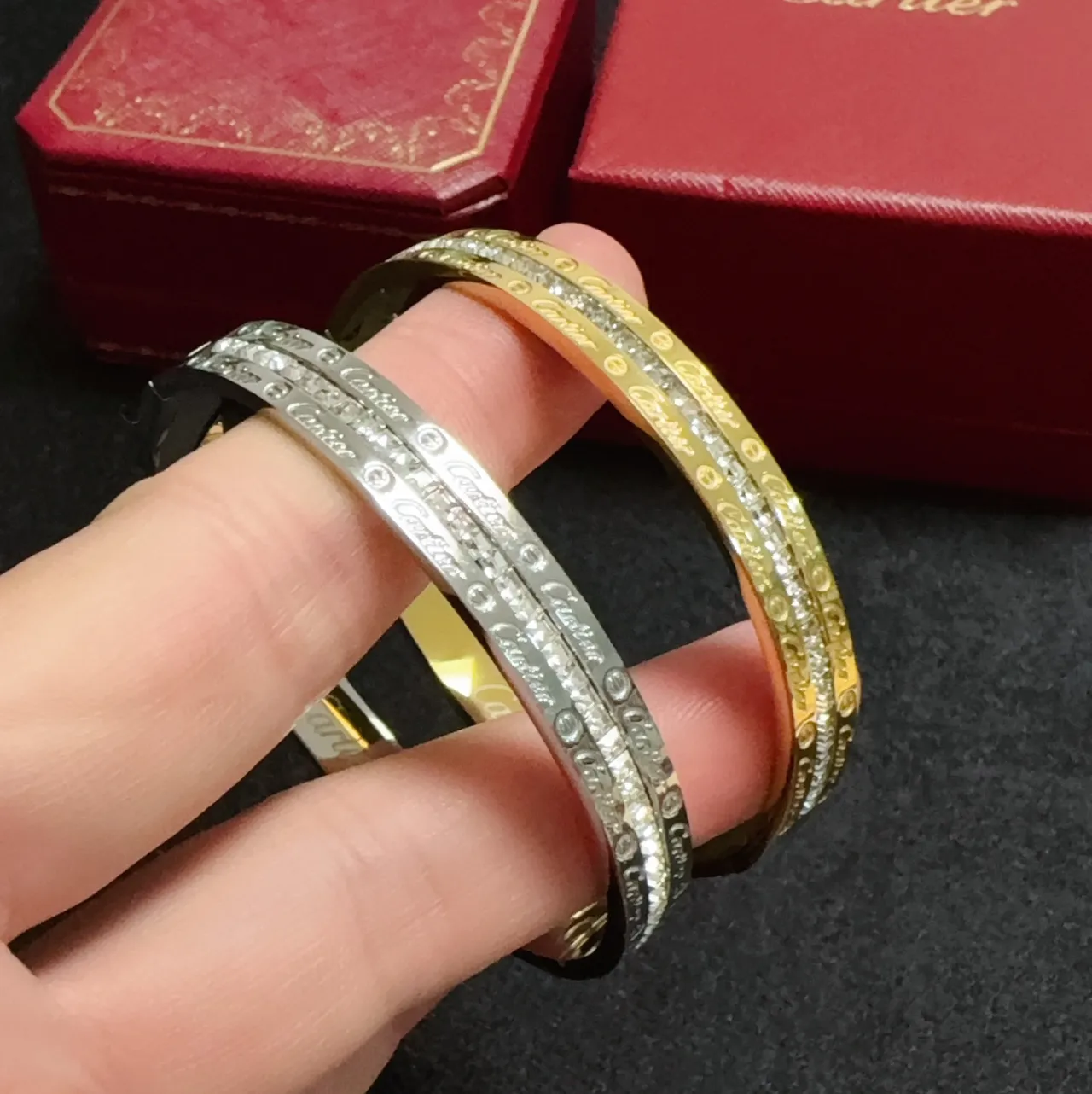 Cartier Love Or Argent Pavé-Set Screw-Motif Bracelet 2