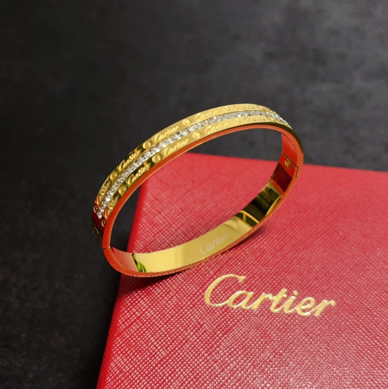 Cartier Love Or Argent Pavé-Set Screw-Motif Bracelet 4