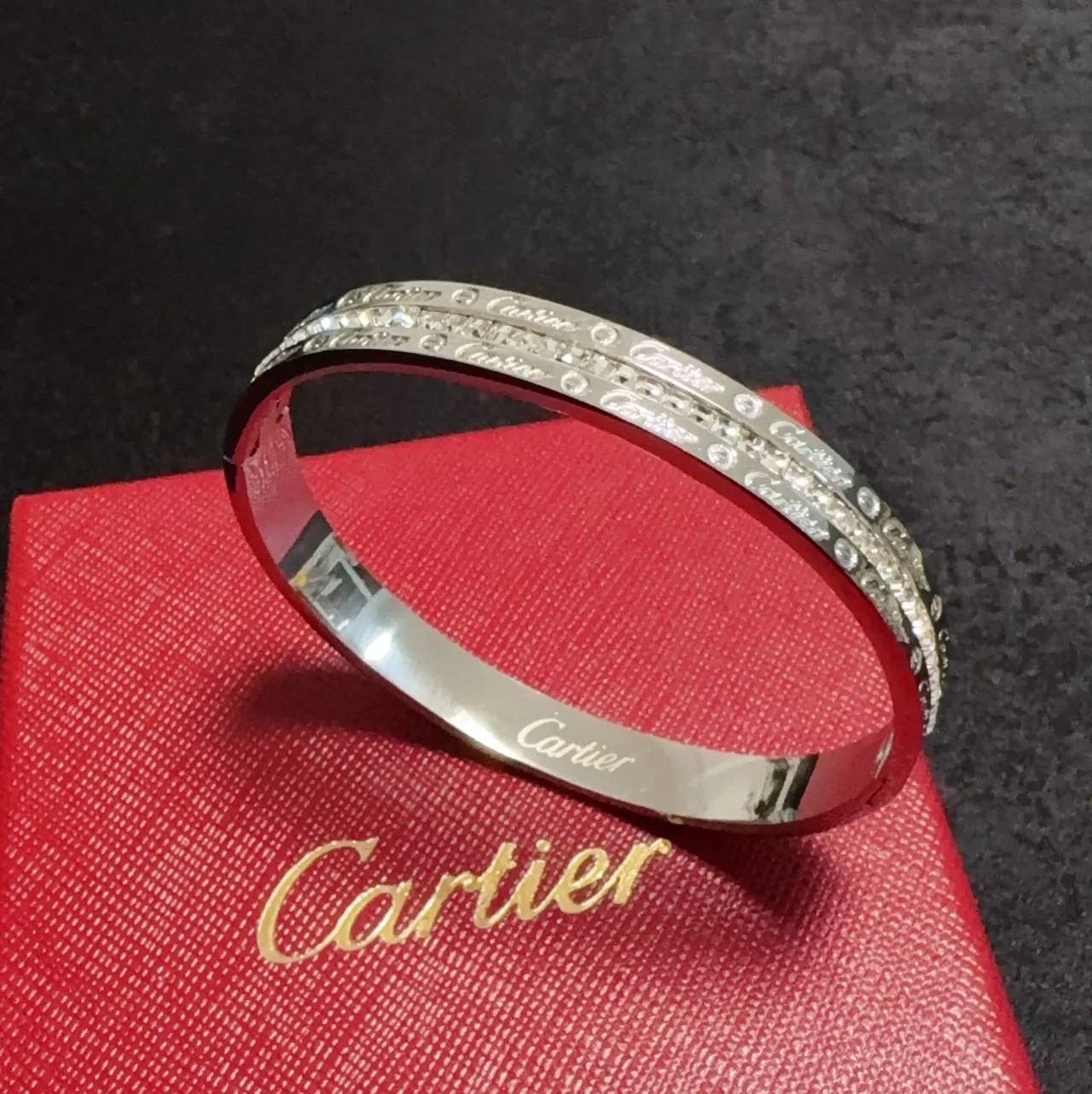 Cartier Love Or Argent Pavé-Set Screw-Motif Bracelet 5