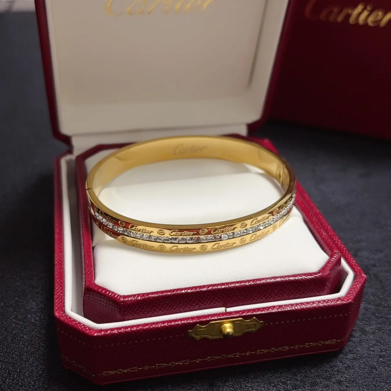 Cartier Love Or Argent Pavé-Set Screw-Motif Bracelet 6