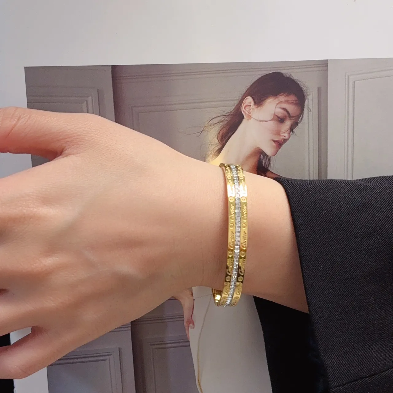 Cartier Love Or Argent Pavé-Set Screw-Motif Bracelet 8