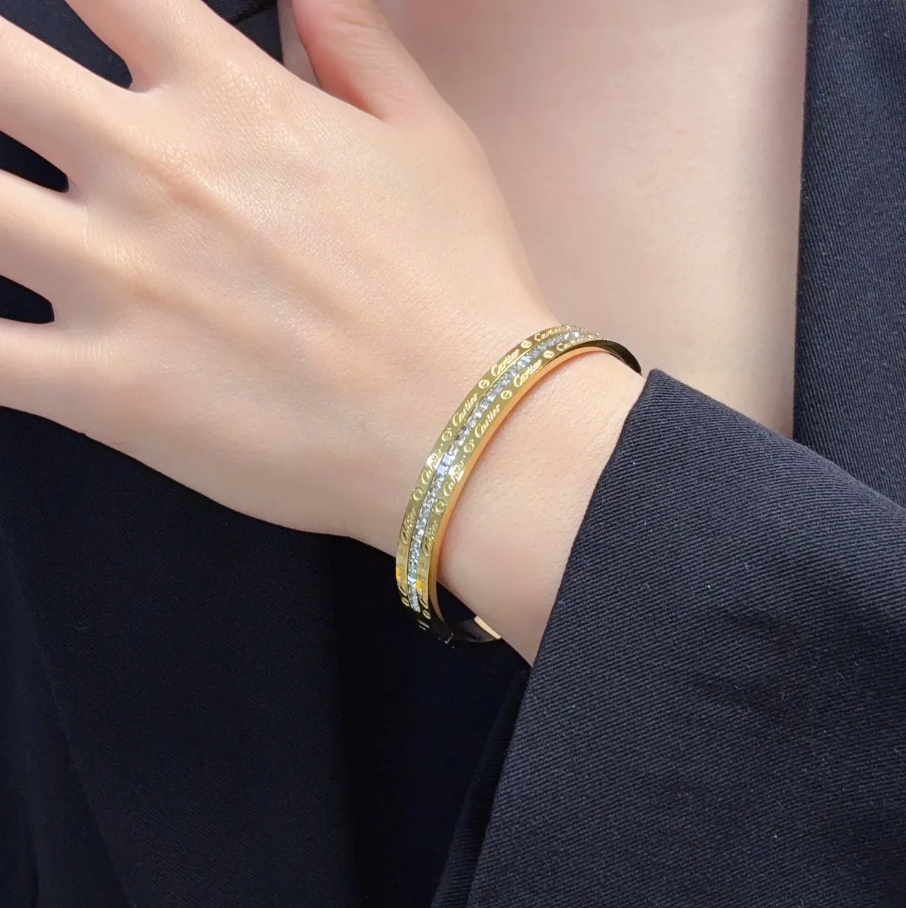 Cartier Love Or Argent Pavé-Set Screw-Motif Bracelet 9