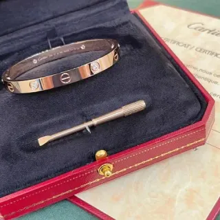 Cartier Love Rose Gold-Tone Screw Motif Stone-Set Bracelet