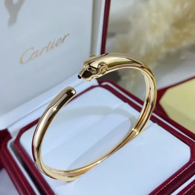 Cartier Panthère Bracelet Ouvert Or Argent Tête de Panthère Terminaux 3