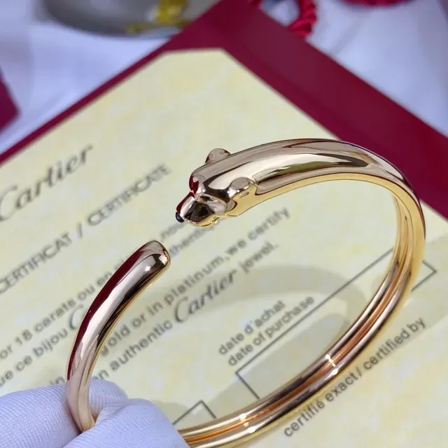 Cartier Panthère Bracelet Ouvert Or Argent Tête de Panthère Terminaux 5