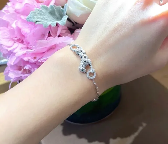 Cartier Panthère Bracelete de prata verde com pavé-set de pantera em forma felina articulada 8