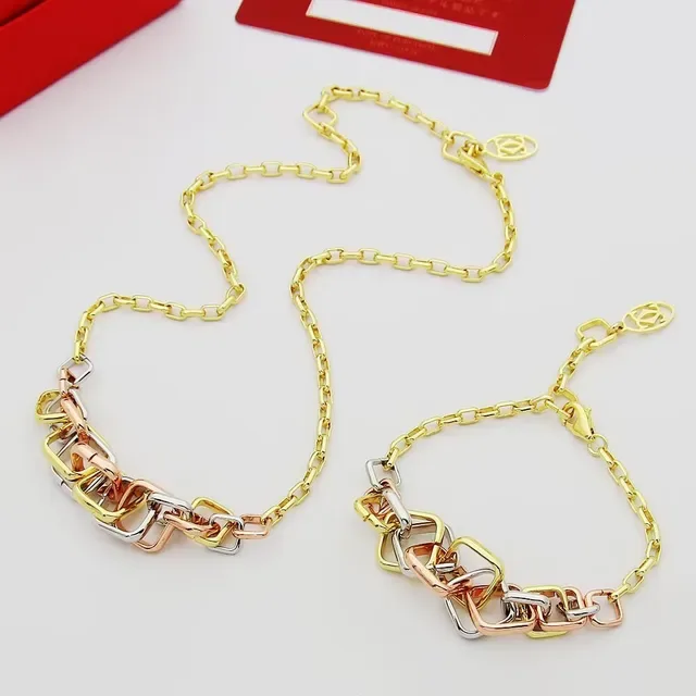 Cartier Tri-Color Gold Interlocking Link Bracelet 2