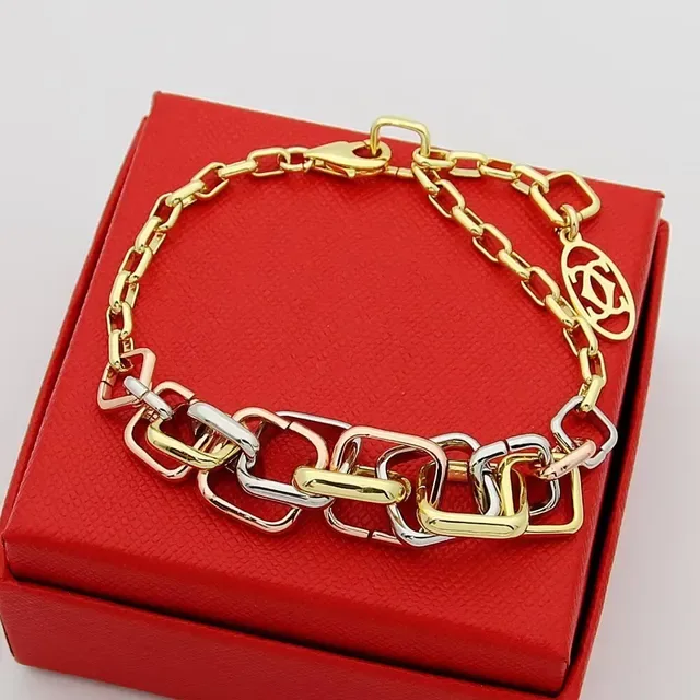 Cartier Tri-Color Gold Interlocking Link Bracelet 4
