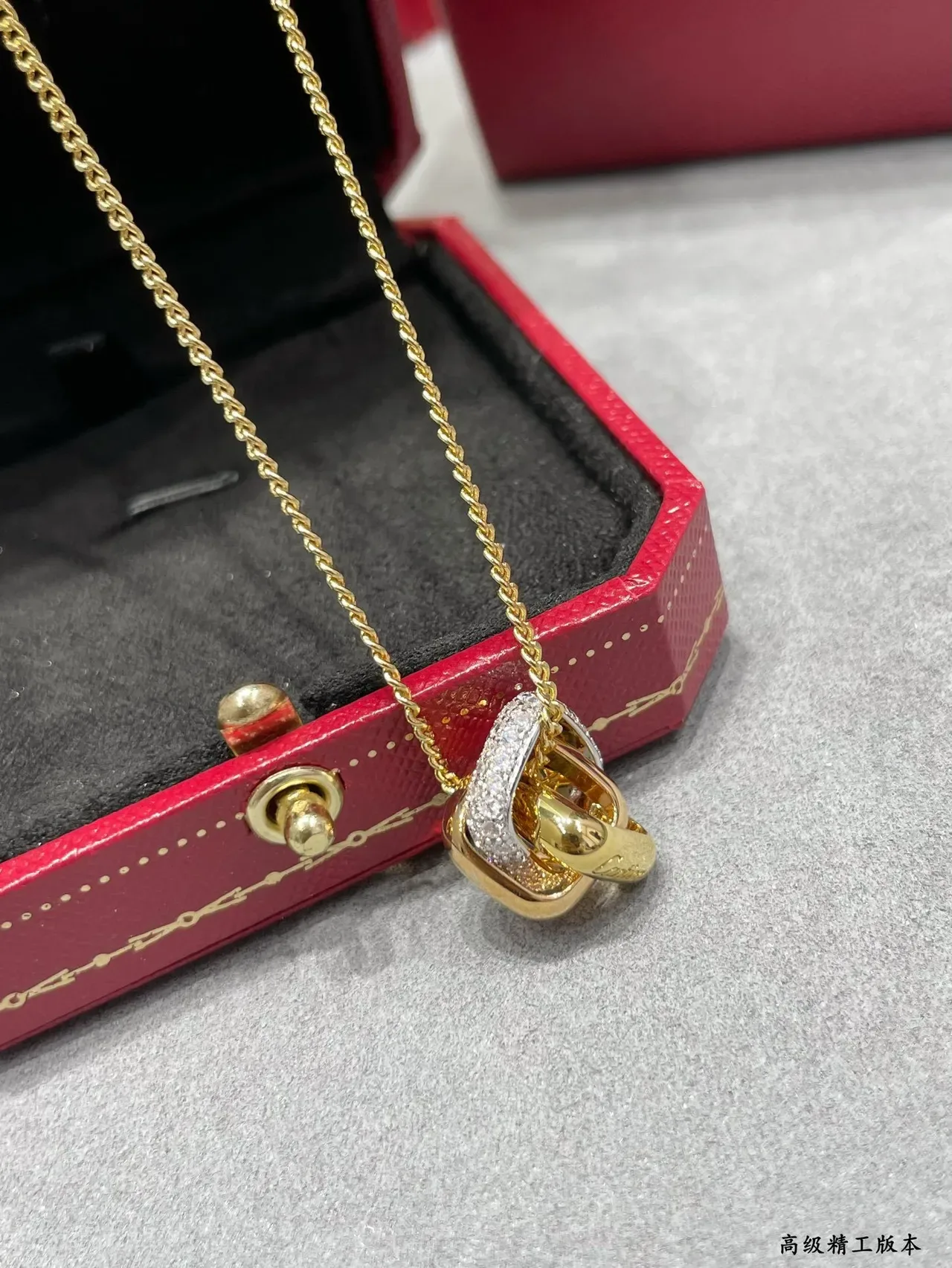 Cartier Trinity Knot Pavé Diamond Yellow Gold Necklace 7