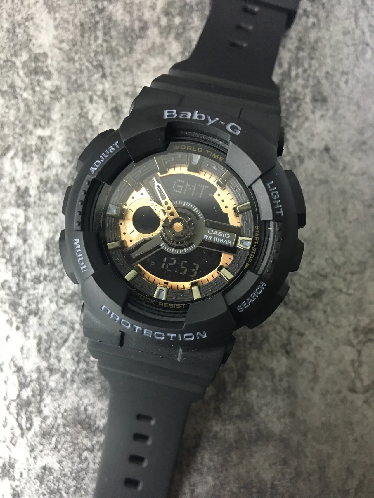 Casio Baby-G Preto Dourado Resistente Construção de Resina Exibição Analógico-Digital Híbrida Relógio 5