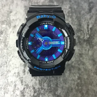 Casio Baby-G GA-110 أسود أزرق تناظري-رقمي هجين غطاء وشريط من الراتنج ساعة