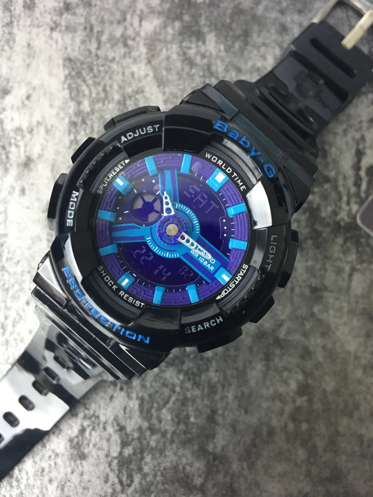 Casio Baby-G GA-110 Preto e Azul Analógico-Digital Híbrido Relógio com Case de Resina e Banda 5