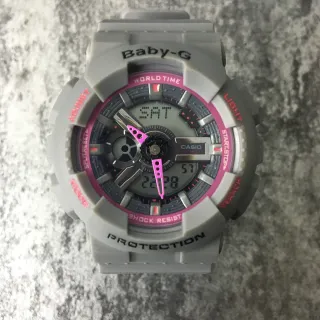 Casio Baby-G رمادي وردي متين عرض مزدوج إطار ثماني الزوايا ساعة