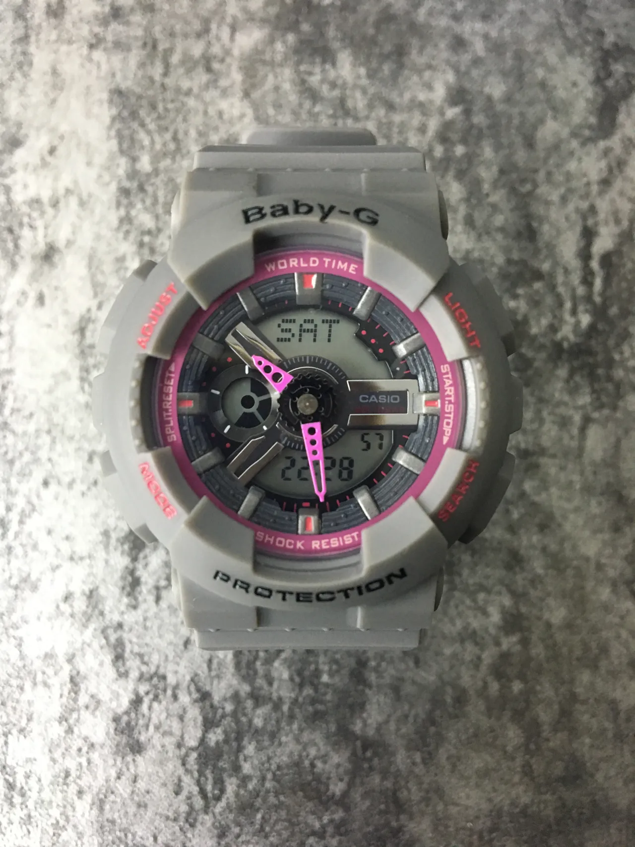 Casio Baby-G Gray Pink Rugged Dual-Display Octagonal Bezel Watch 1