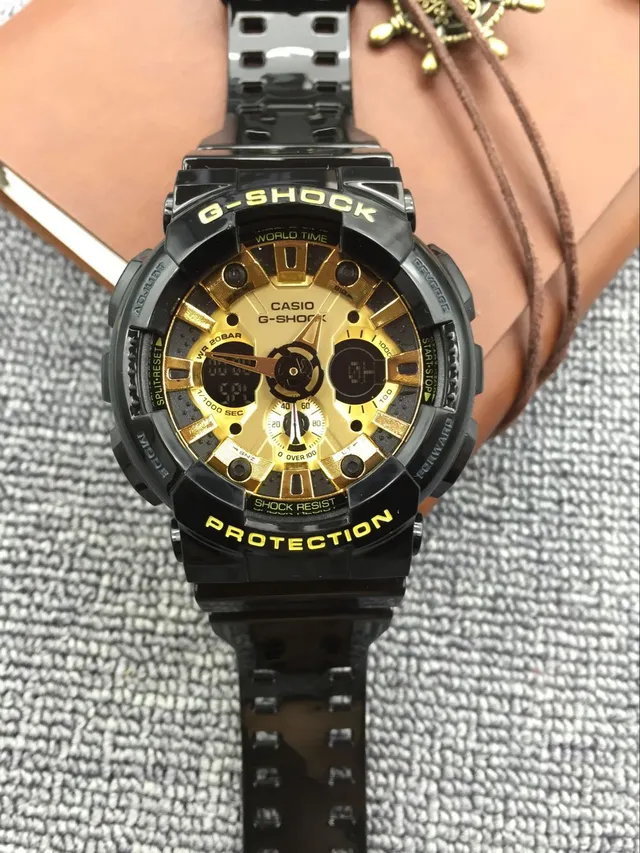 Casio G-Shock GA-100 Preto e Dourado Relógio Esportivo 7