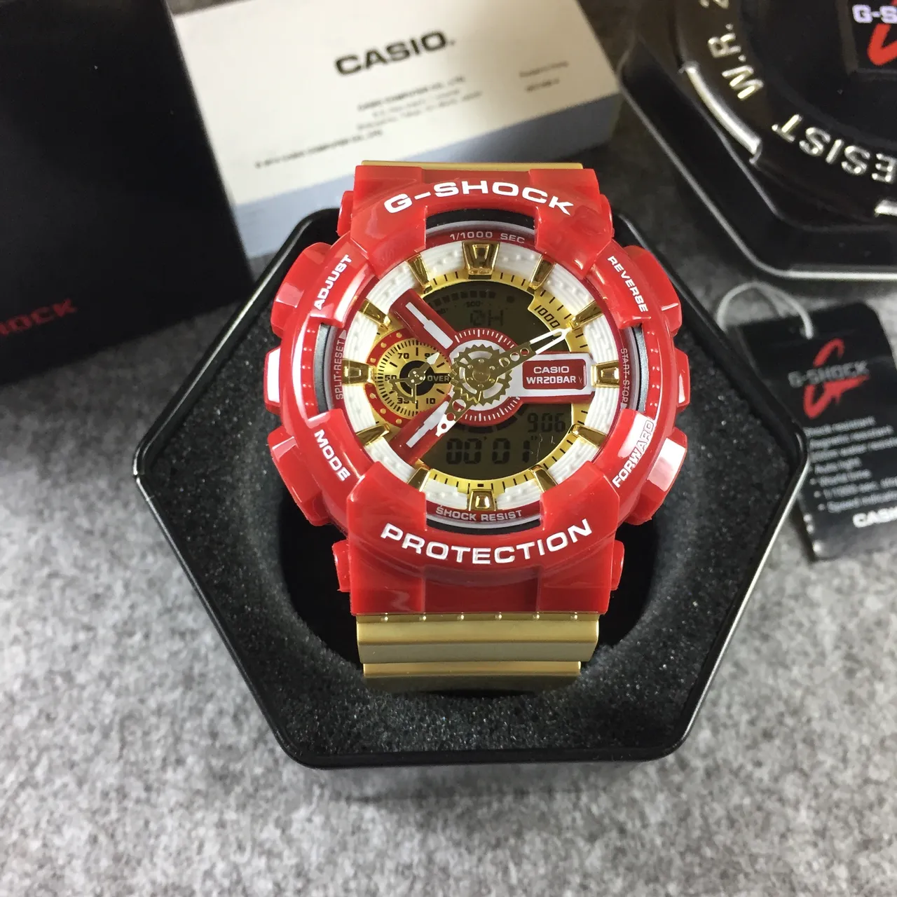Casio Red Gold Bold Resin Case Hardware Accents Watch 13