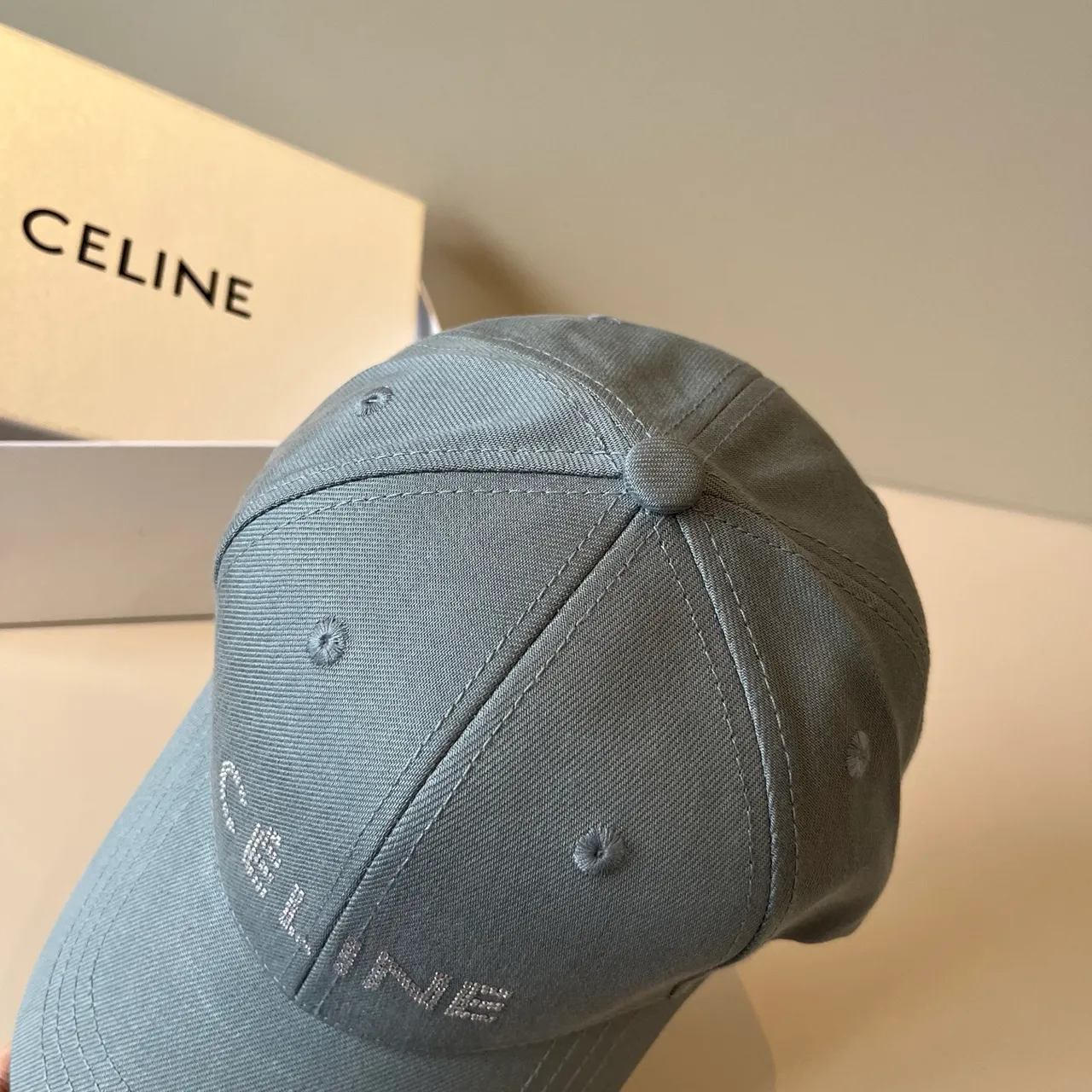Celine Crystal-Embroidered Gray Baseball Cap 8