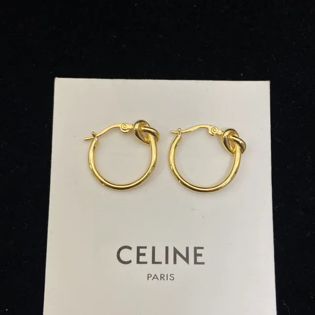 Celine Knotted Mini Hoop Gold Black Closure Earrings 2