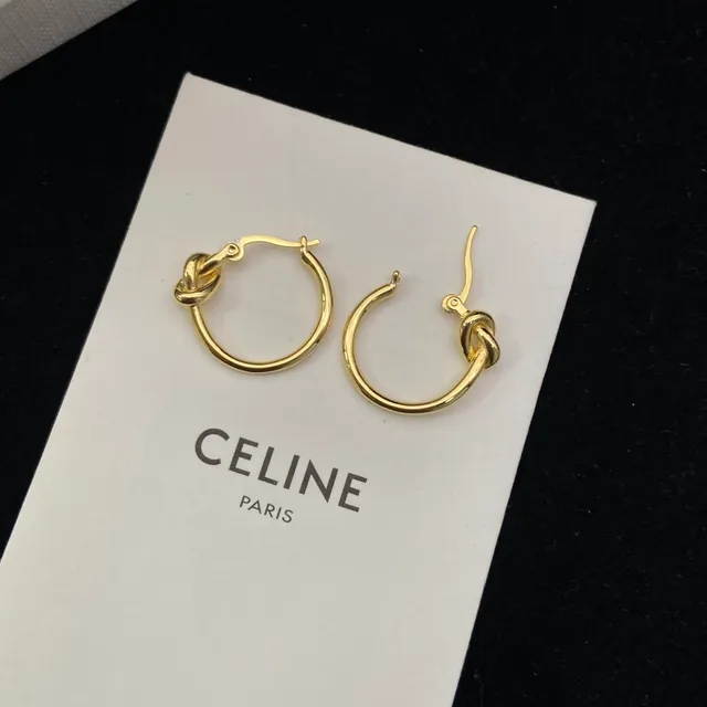 Celine Knotted Mini Hoop Gold Black Closure Earrings 3