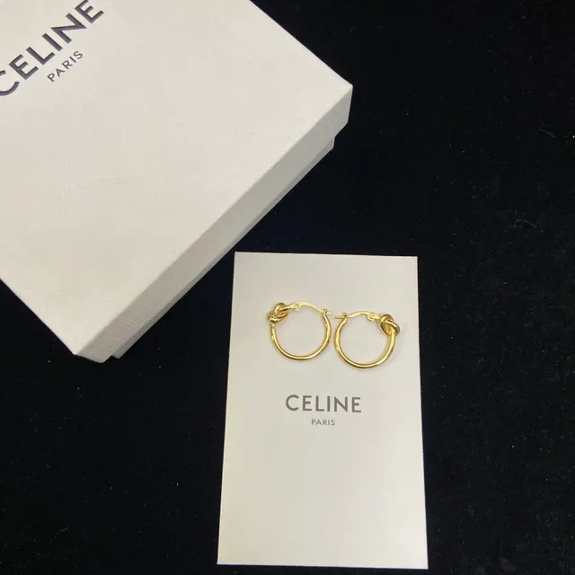 Celine Knotted Mini Hoop Gold Black Closure Earrings 4