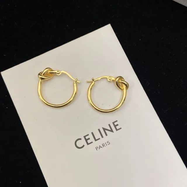Celine Knotted Mini Hoop Gold Black Closure Earrings 5