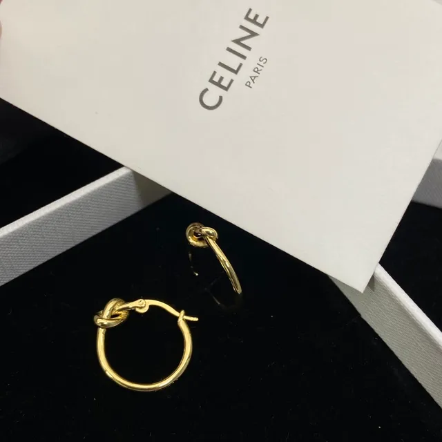 Celine Knotted Mini Hoop Gold Black Closure Earrings 6
