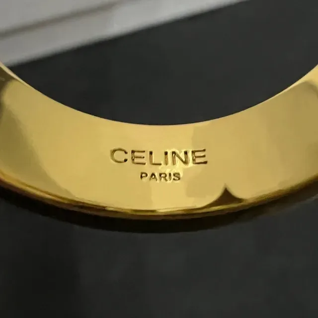Celine Logo Ring Gold White Pavé-Set Ring 2