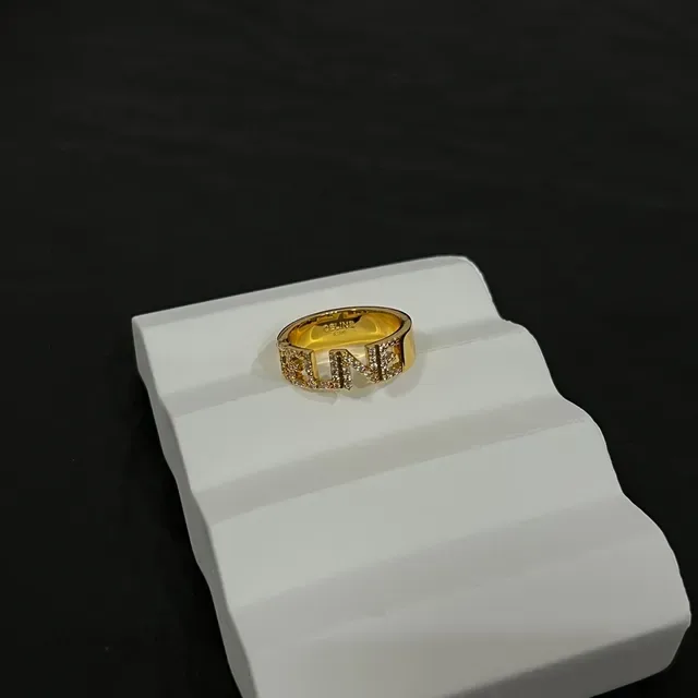 Celine Logo Ring Gold White Pavé-Set Ring 3