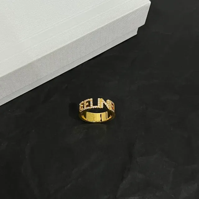 Celine Logo Ring Gold White Pavé-Set Ring 6