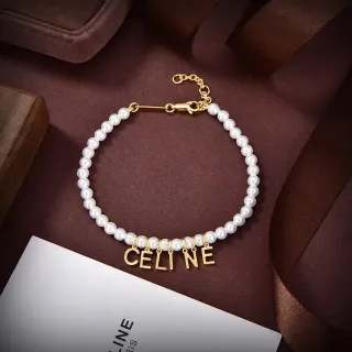 Celine Pearl and Gold-Tone Letter Charm Bracelet