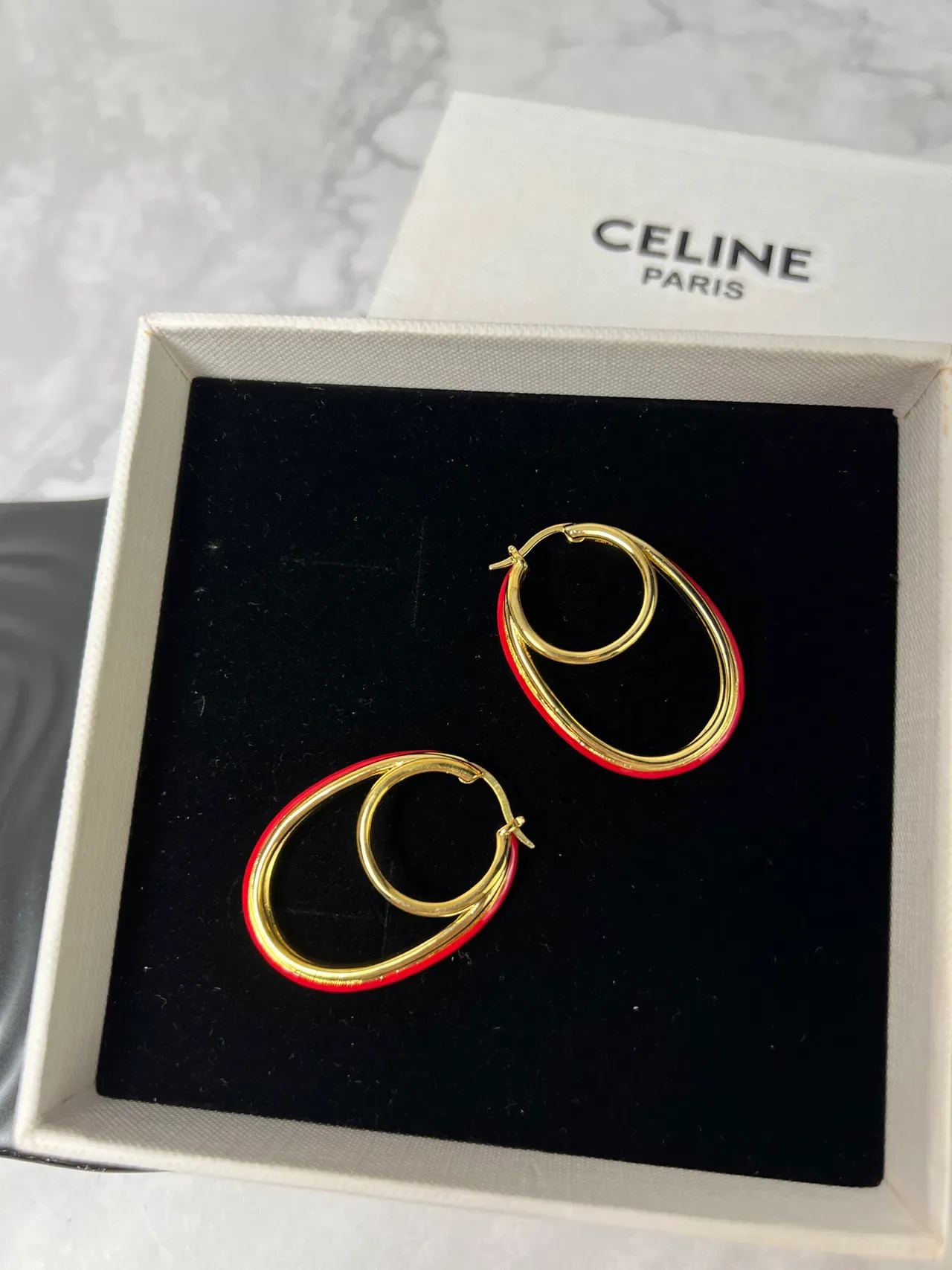 Celine Red Gold Double-Hoop Oval Earrings 3