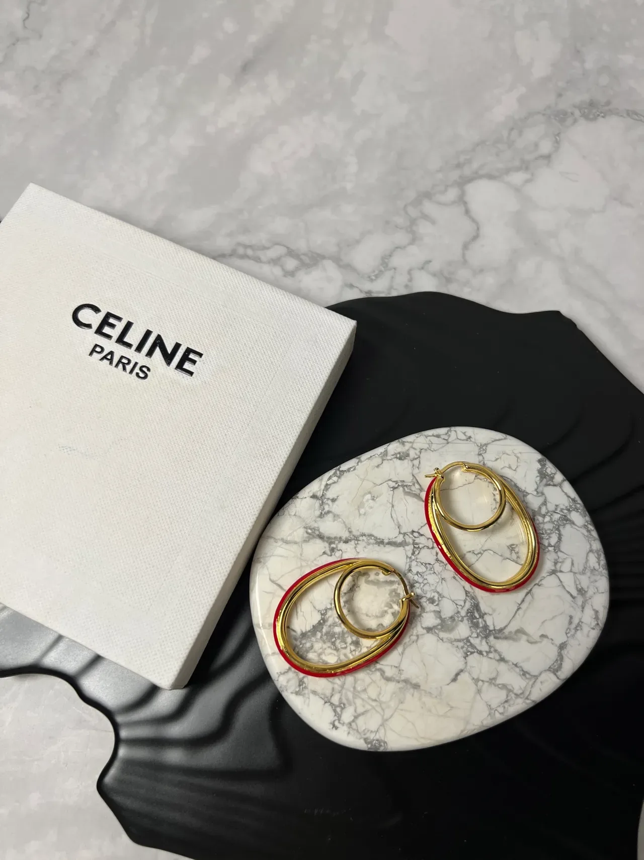 Celine Red Gold Double-Hoop Oval Earrings 4
