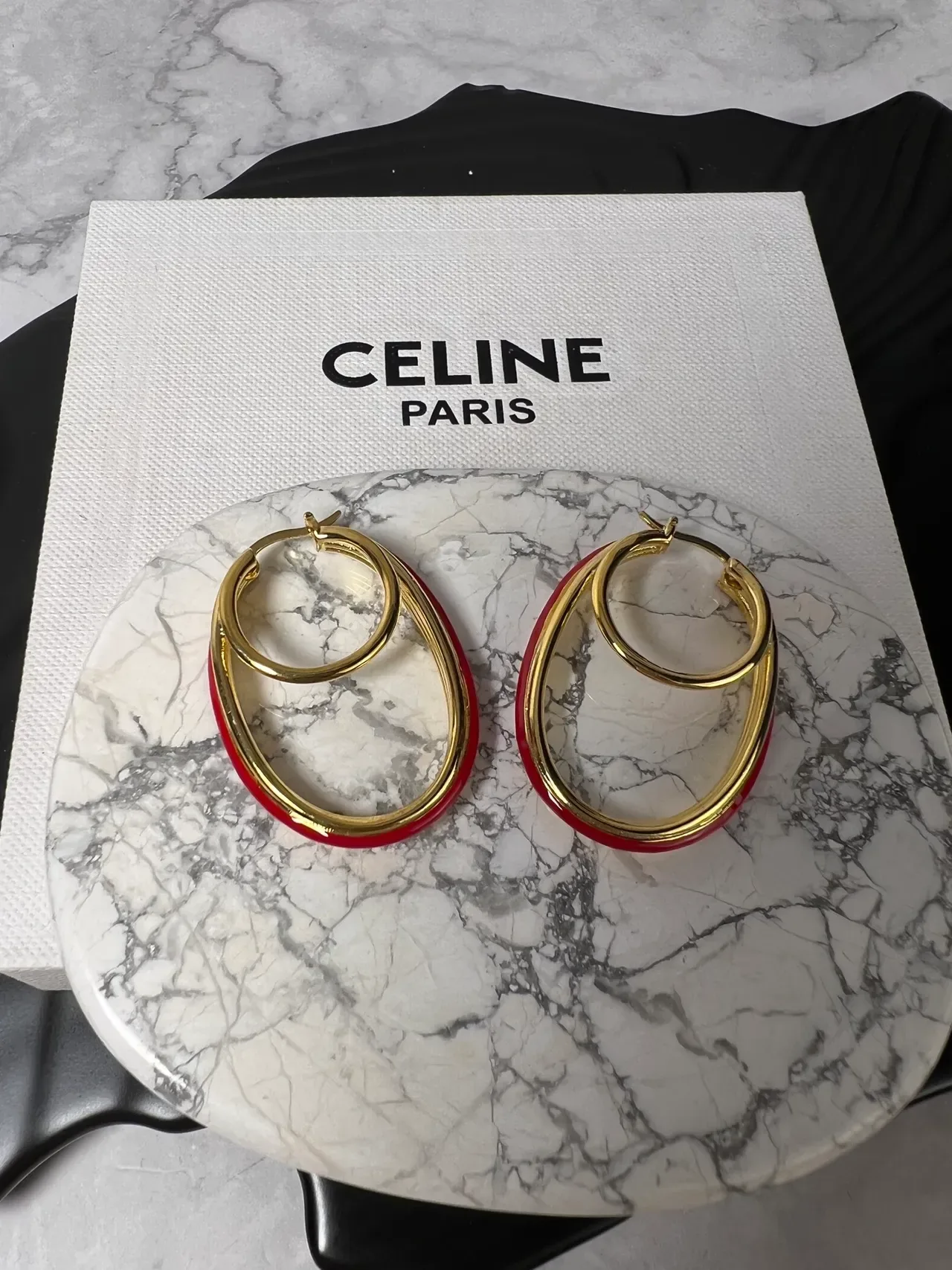 Celine Red Gold Double-Hoop Oval Earrings 5
