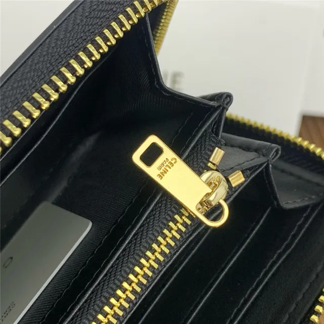 Celine Triomphe Beige Negro Embossado Monograma Cosido Logo Contorno Billetera Larga 4