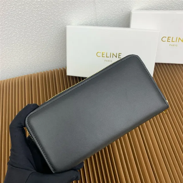 Celine Triomphe Beige Negro Embossado Monograma Cosido Logo Contorno Billetera Larga 8