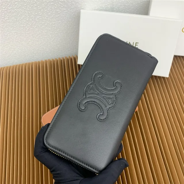 Celine Triomphe Beige Negro Embossado Monograma Cosido Logo Contorno Billetera Larga 9
