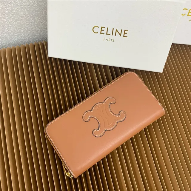 Celine Triomphe Beige Negro Embossado Monograma Cosido Logo Contorno Billetera Larga 11