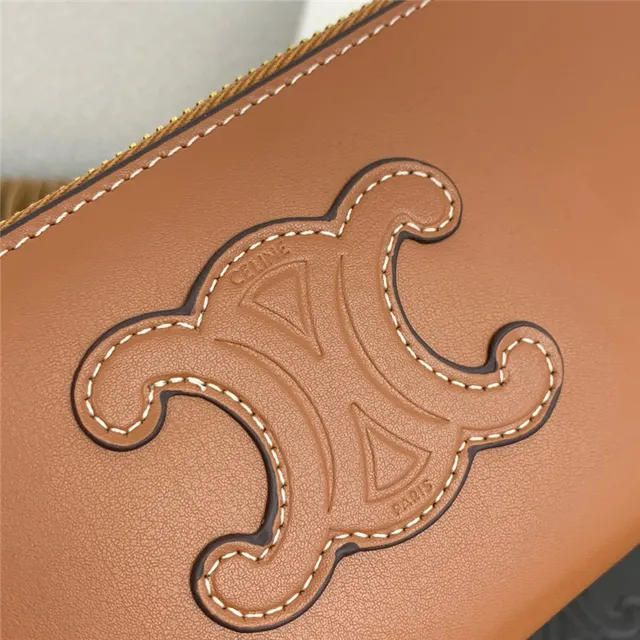 Celine Triomphe Beige Negro Embossado Monograma Cosido Logo Contorno Billetera Larga 12