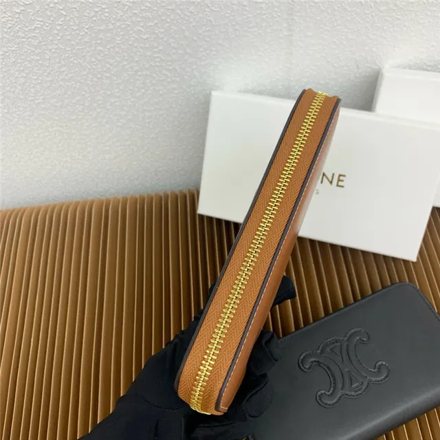 Celine Triomphe Beige Negro Embossado Monograma Cosido Logo Contorno Billetera Larga 16