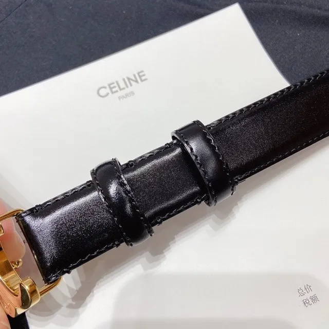 Celine Triomphe Black Gold Glossy Buckle Leather Belt 2