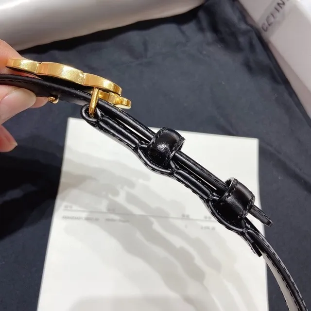 Celine Triomphe Black Gold Glossy Buckle Leather Belt 3
