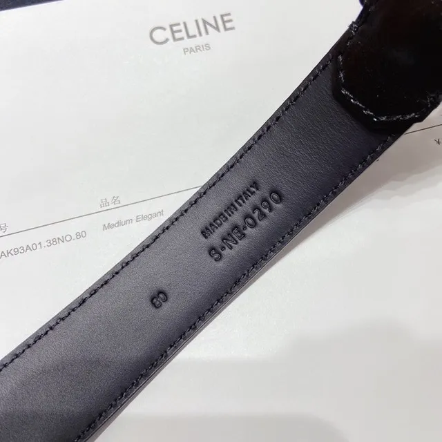 Celine Triomphe Black Gold Glossy Buckle Leather Belt 5
