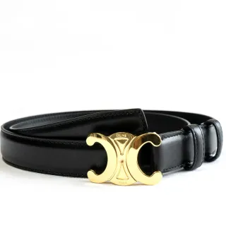 Celine Triomphe Ceinture en cuir noire dorée lisse polie avec boucle