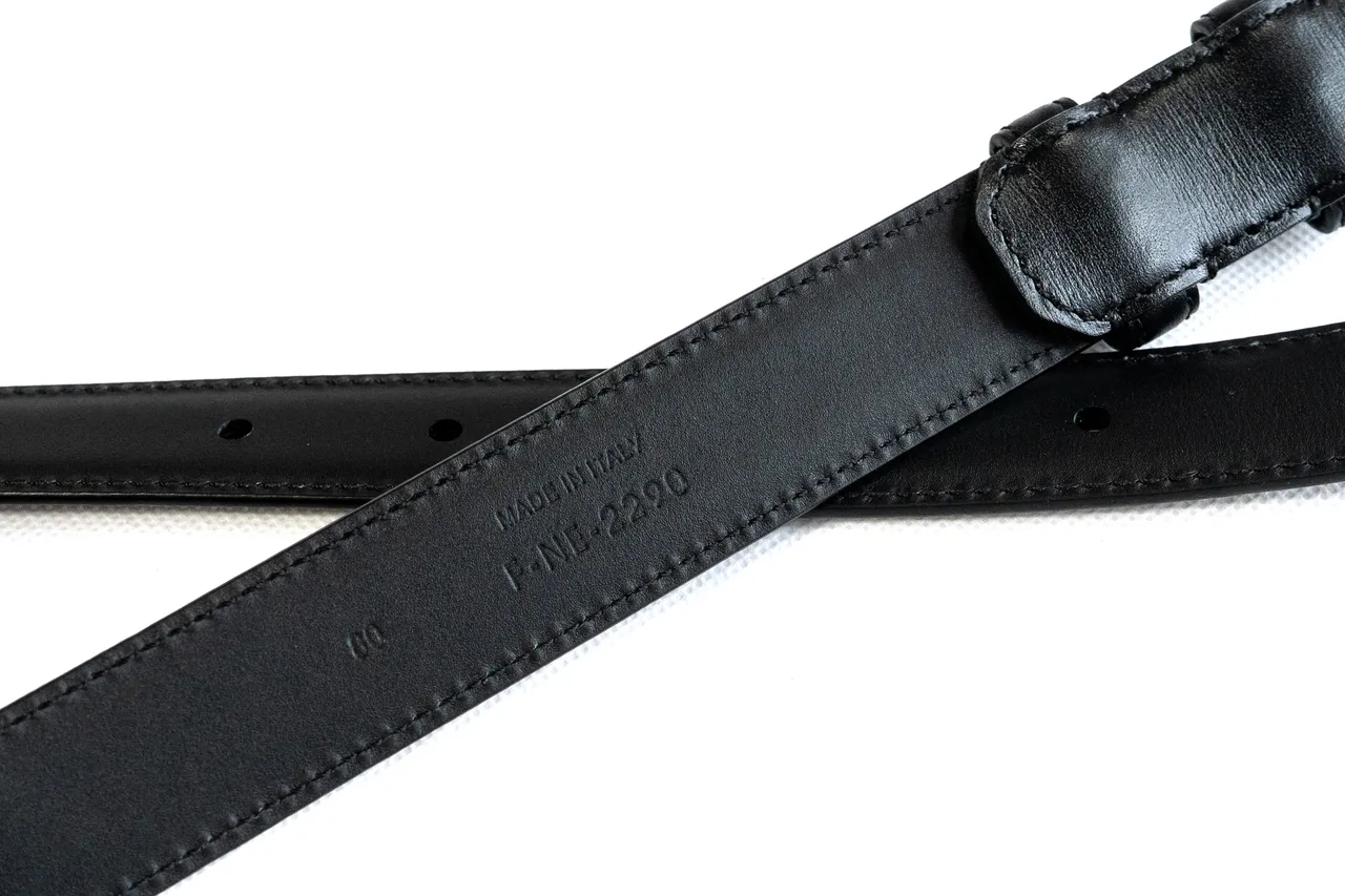 Celine Triomphe Black Gold Smooth Polished Buckle Leather Belt 4