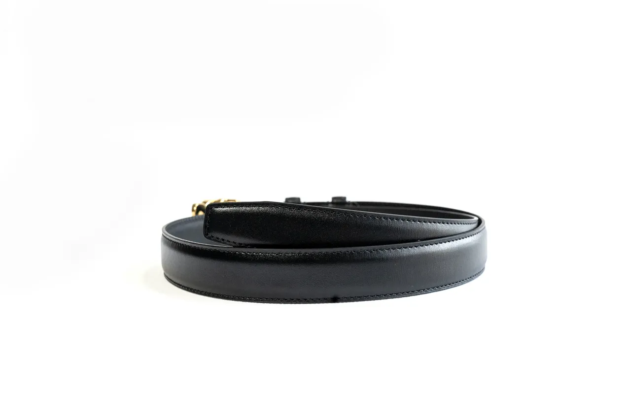Celine Triomphe Black Gold Smooth Polished Buckle Leather Belt 8