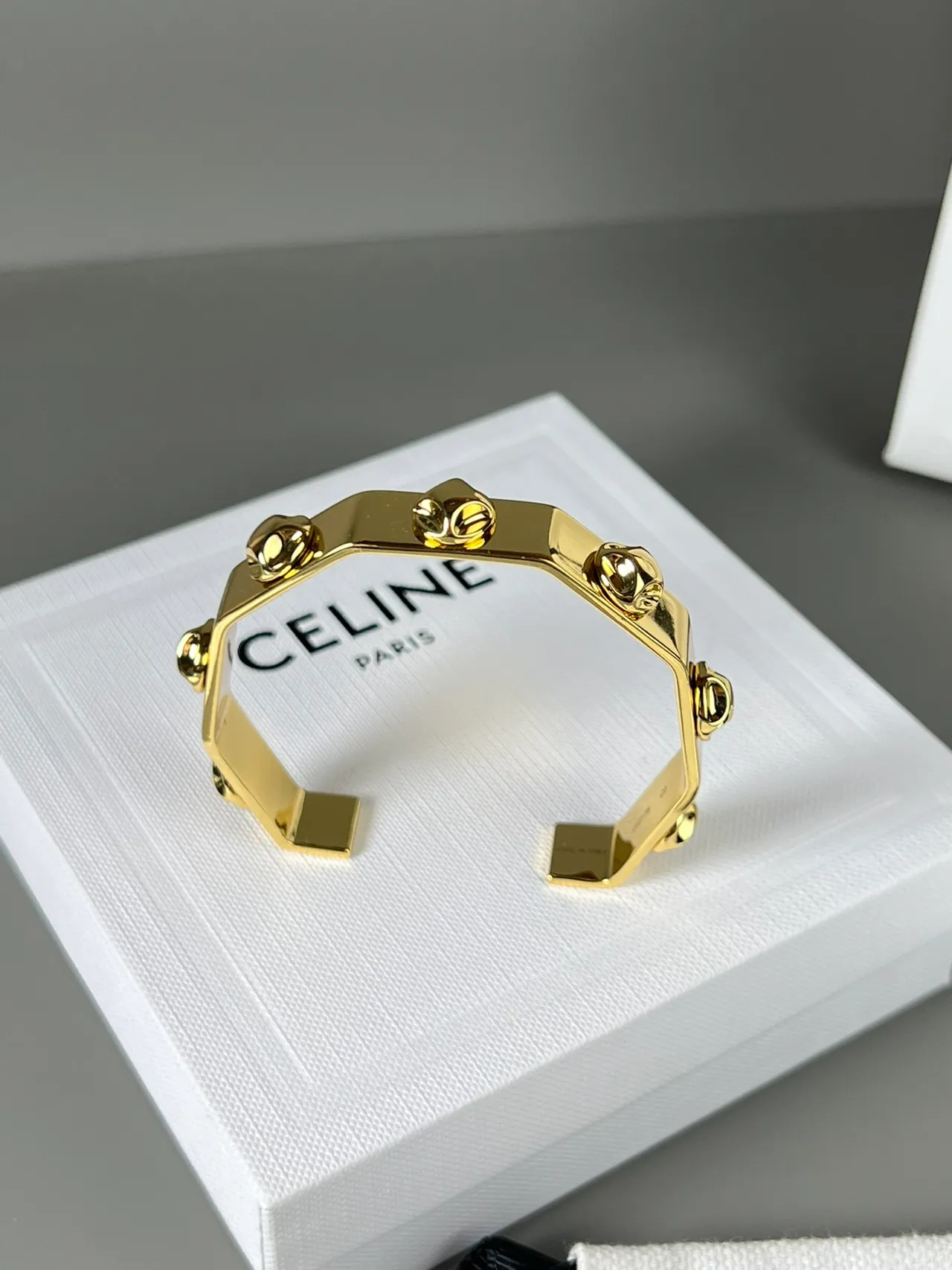 Celine Triomphe Gold-Tone Geometric Cuff Bracelet 2