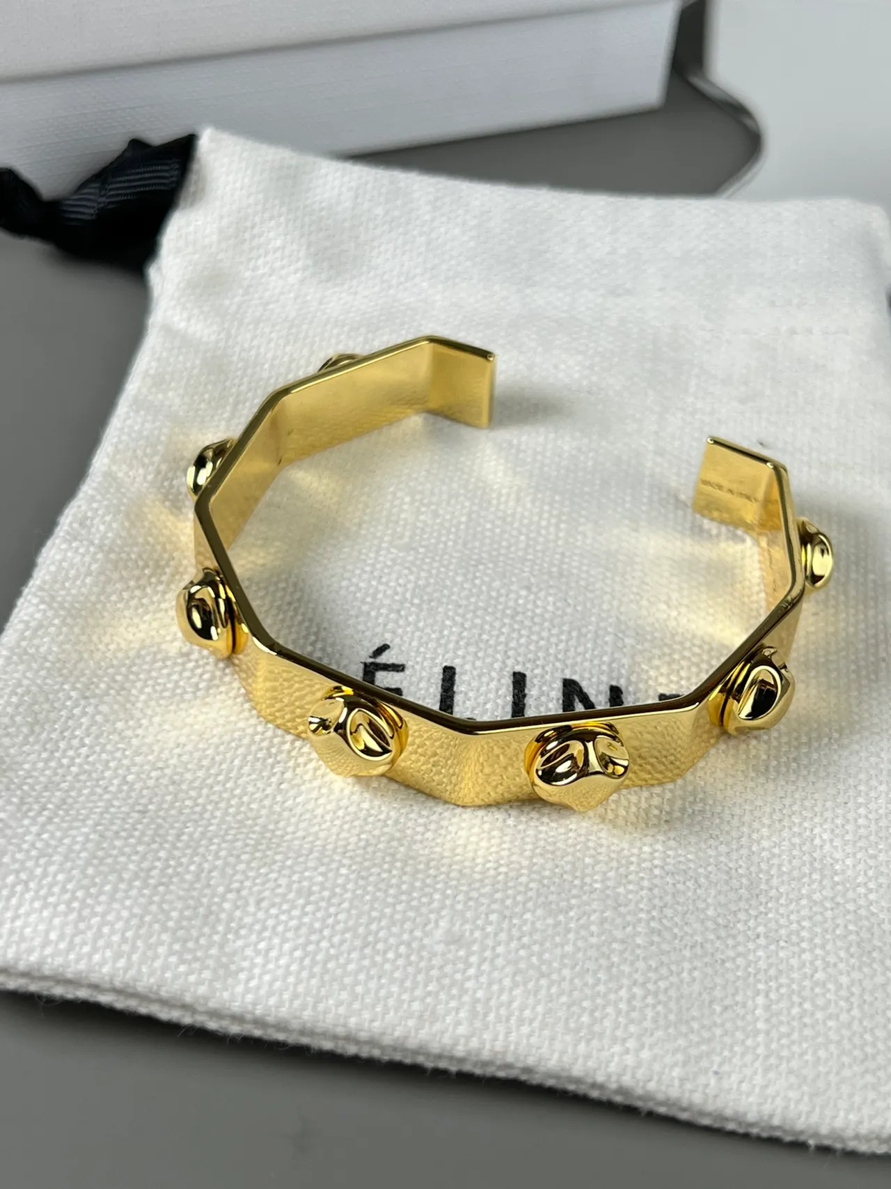 Celine Triomphe Gold-Tone Geometric Cuff Bracelet 3