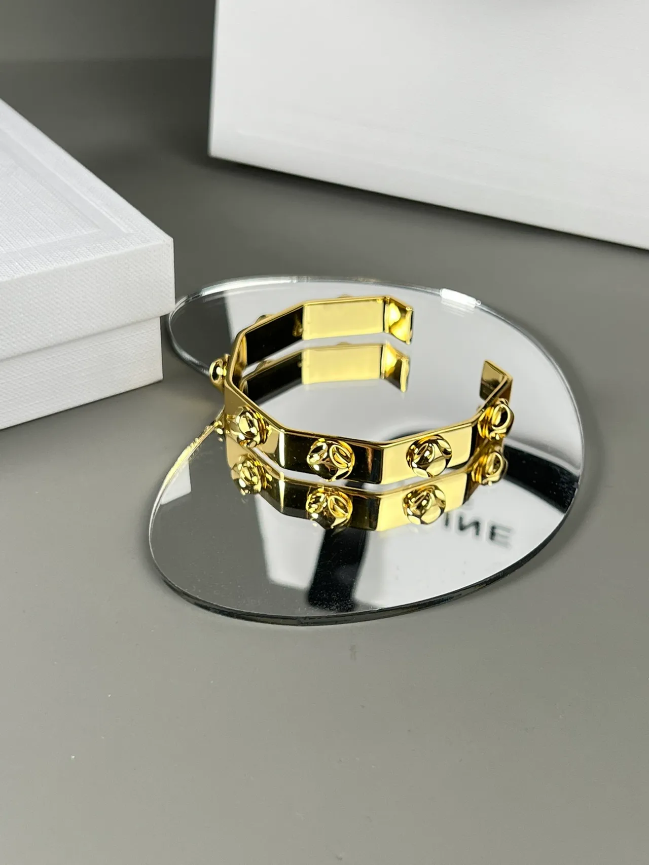 Celine Triomphe Gold-Tone Geometric Cuff Bracelet 4