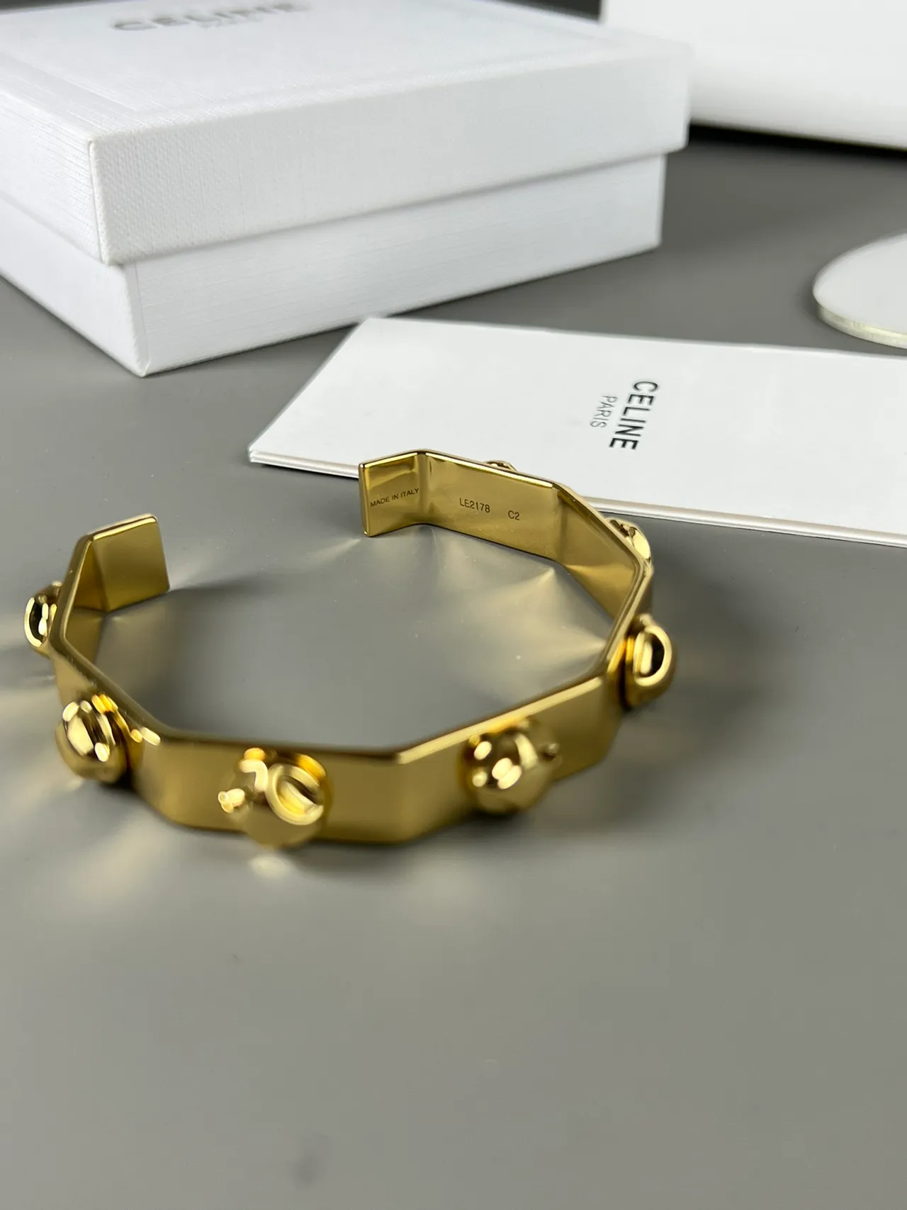 Celine Triomphe Gold-Tone Geometric Cuff Bracelet 5