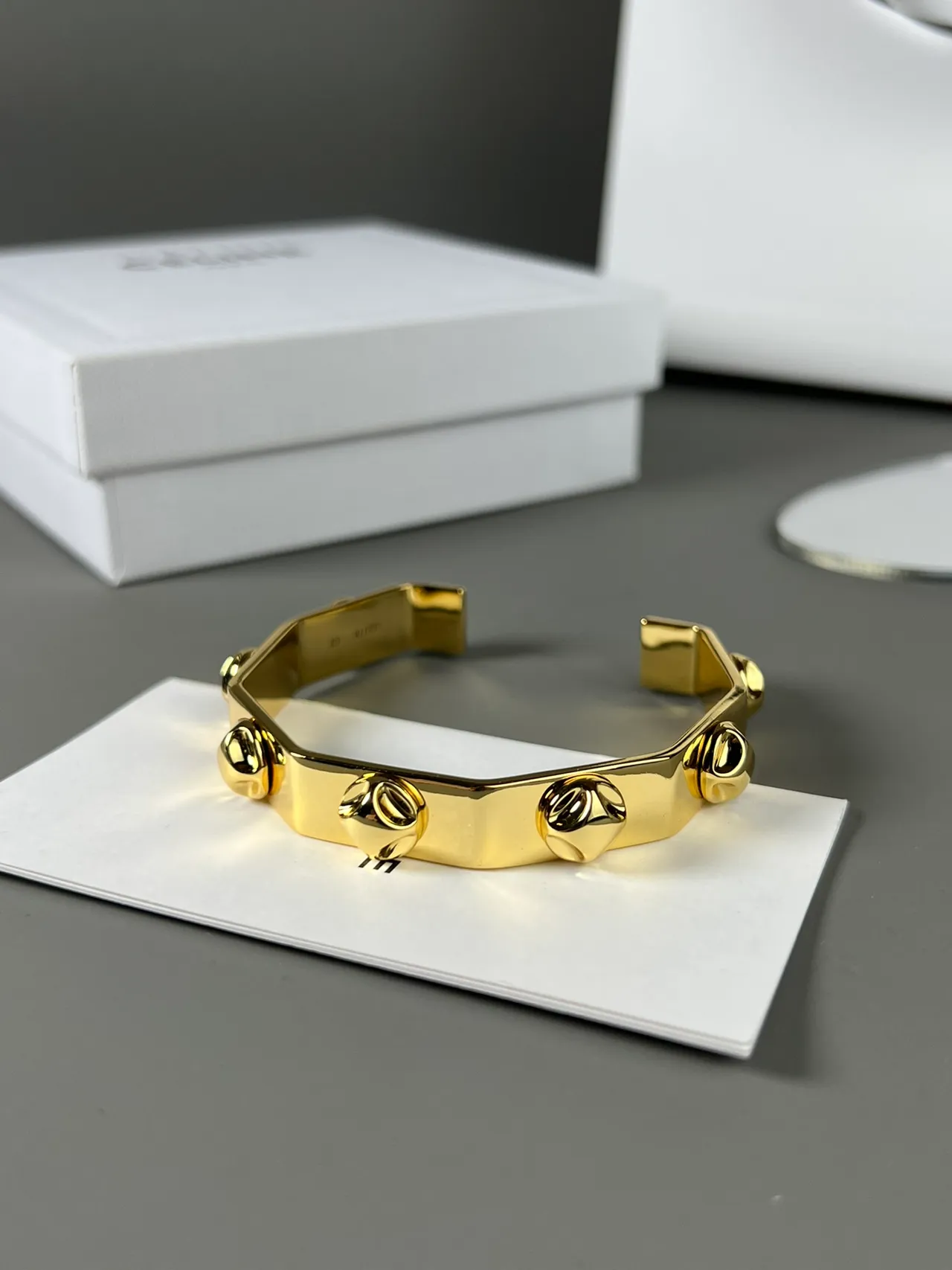 Celine Triomphe Gold-Tone Geometric Cuff Bracelet 6